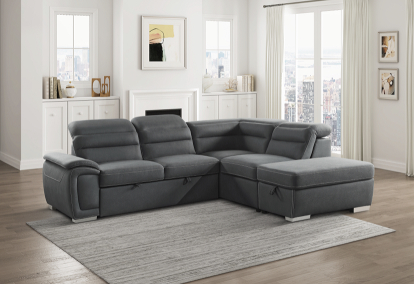 3-Piece Platina Sectional with Adjustable Headrests, Pull-out Bed and ...